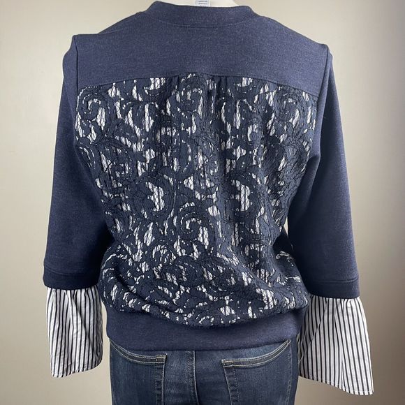 nordstrom signature womens Size Small Mixed Media sweater Lace Preppy Luxury - Picture 4 of 9